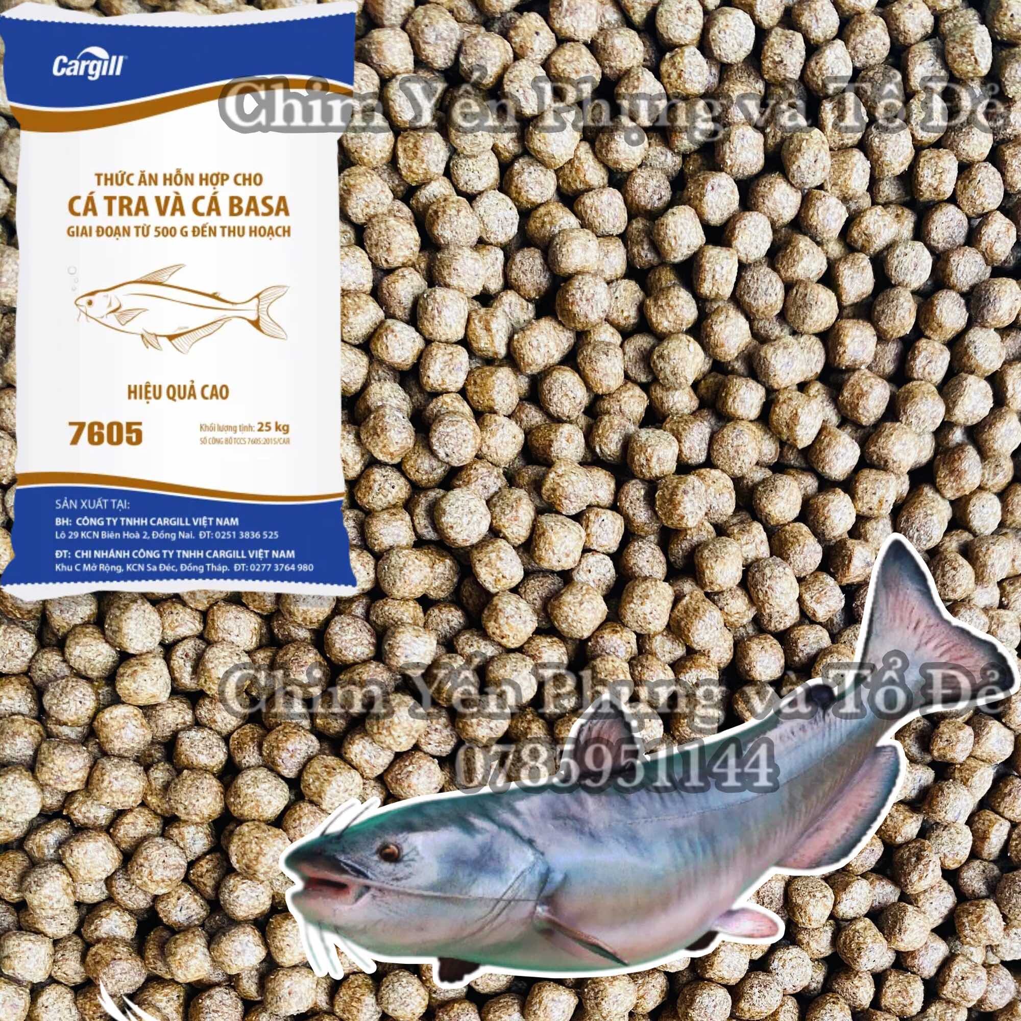 1KG Cám cá tra Cargill 7605 18% đạm cho cá (da trơn) ăn hoặc dùng câu cá, cám cá cargill câu cá,nuôi