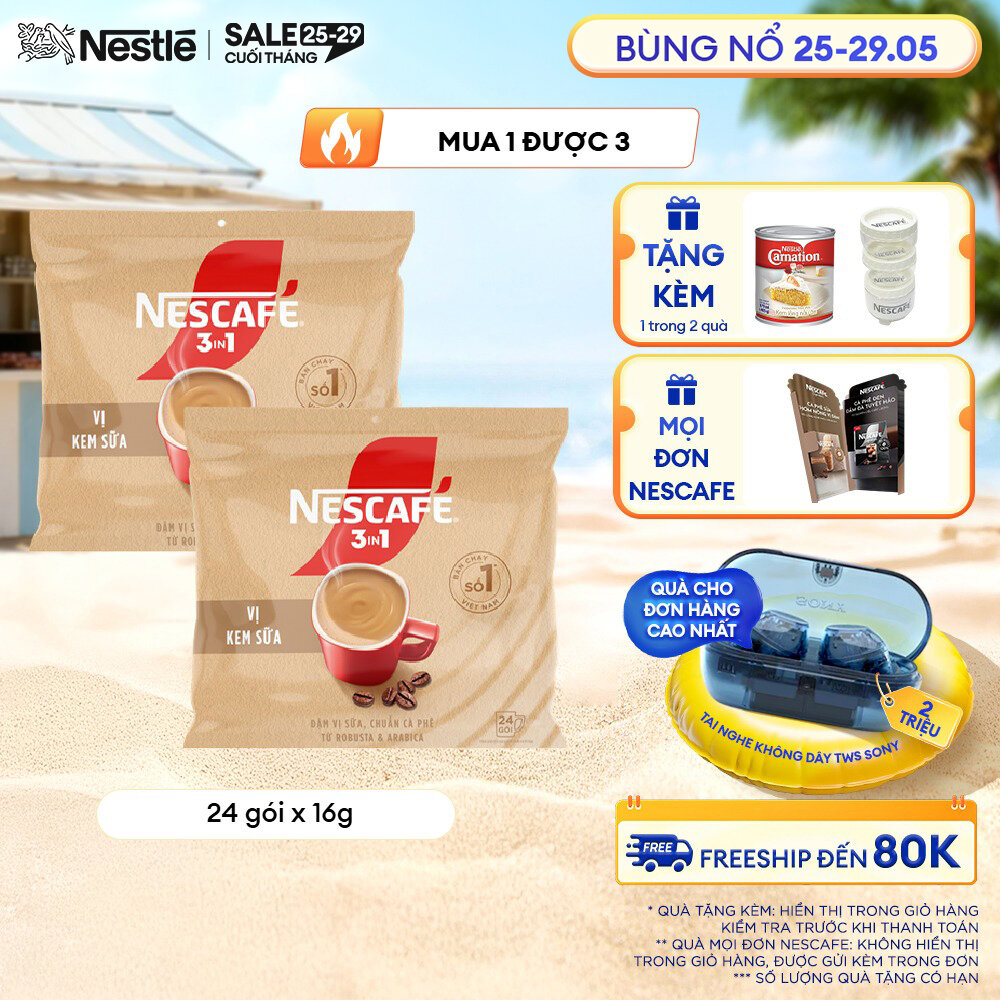 [ƯU ĐÃI THÁNG 5] Combo 2 bịch Cà phê hòa tan NESCAFÉ 3IN1 VỊ KEM SỮA Bịch 24 gói ĐẬM VỊ SỮA, CHUẨN CÀ PHÊ