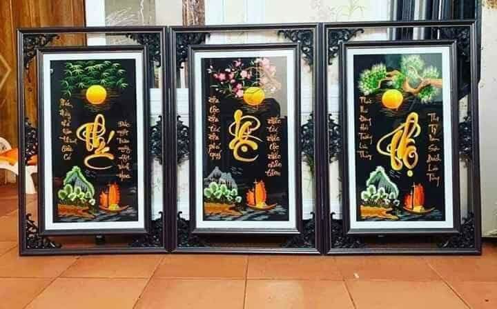 (Tranh thêu sẵn) Bộ tranh PHÚC LỘC THỌ PHONG CẢNH 1 bộ gồm 3 bức tất cả "ĐÃ THÊU SẴN" về chỉ việc đóng khung.