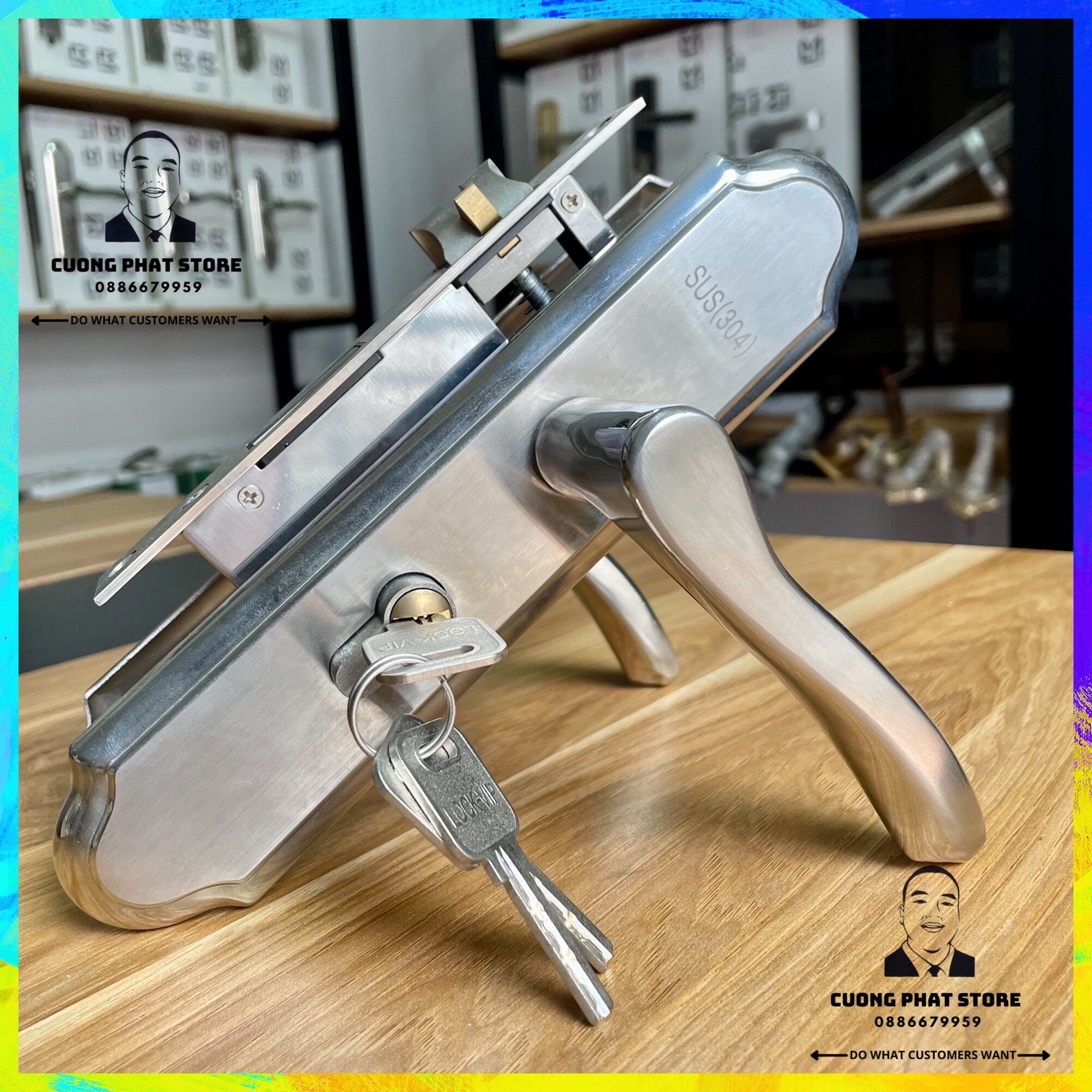 Khoá inox 304 tay lượn dài 20cm lõi khoá bằng đồng