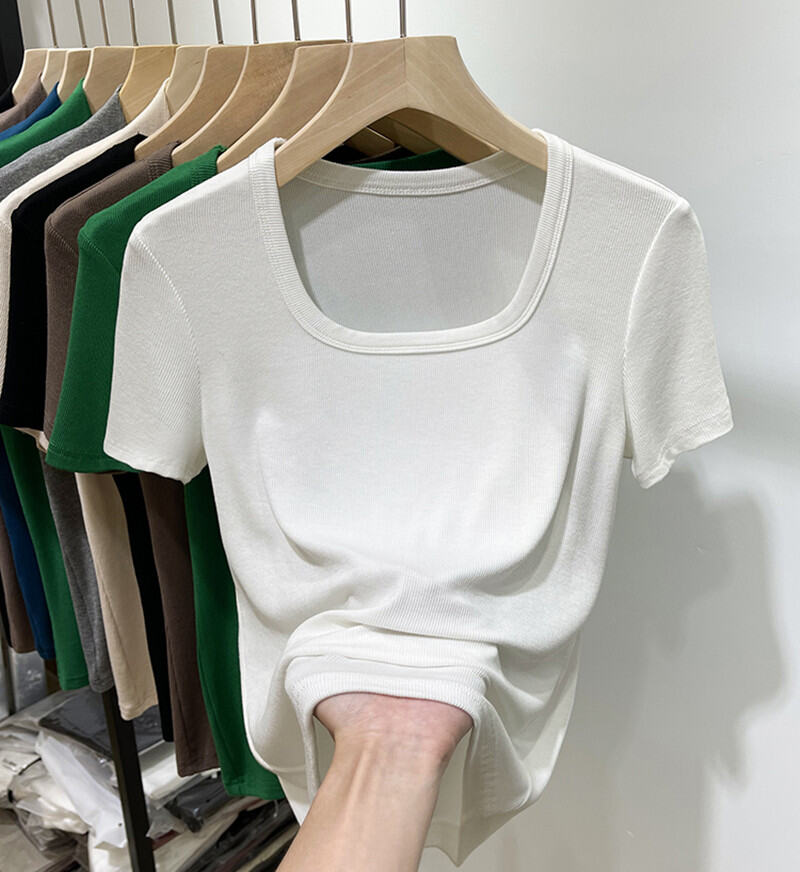 Áo Phông Tay Ngắn Cổ Vuông Có Ren Thịnh Hành Mẫu Mới 2023, Trang Phục Mùa Xuân Hè Cho Nữ, Áo Kiểu Tây Ôm Dáng, Áo Mỏng