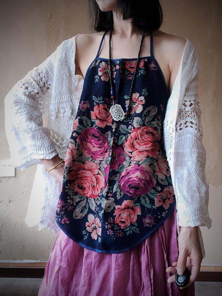 Bản Gốc Thiết Kế Retro Mùa Hè Vải Lanh Ngắn Áo Hai Dây Nữ Home Cotton, Vải Bông Vải Lanh Áo Sơ Mi Bụng Đa Năng Áo Sơ Mi Lớp Nền Rộng Rãi Fit