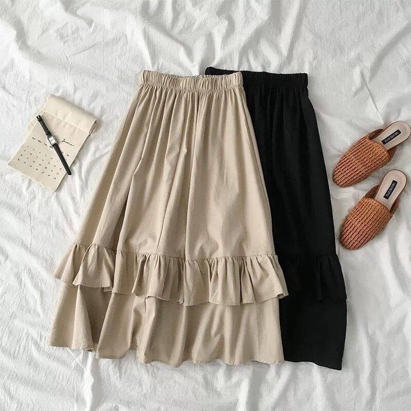 Chân váy midi xoè dài phối bèo ulzzang by nuti shein m038