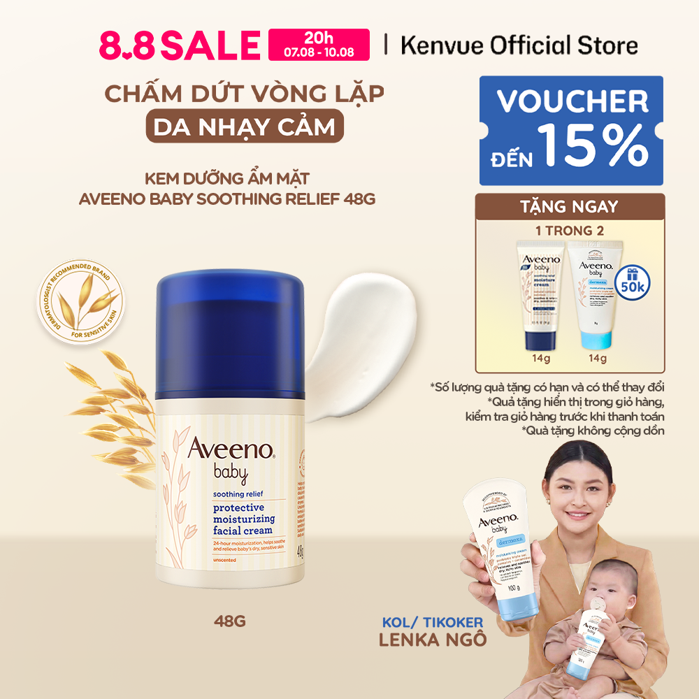 Kem dưỡng ẩm mặt làm dịu da nhạy cảm, khô ngứa Aveeno Baby Soothing Relief 48g