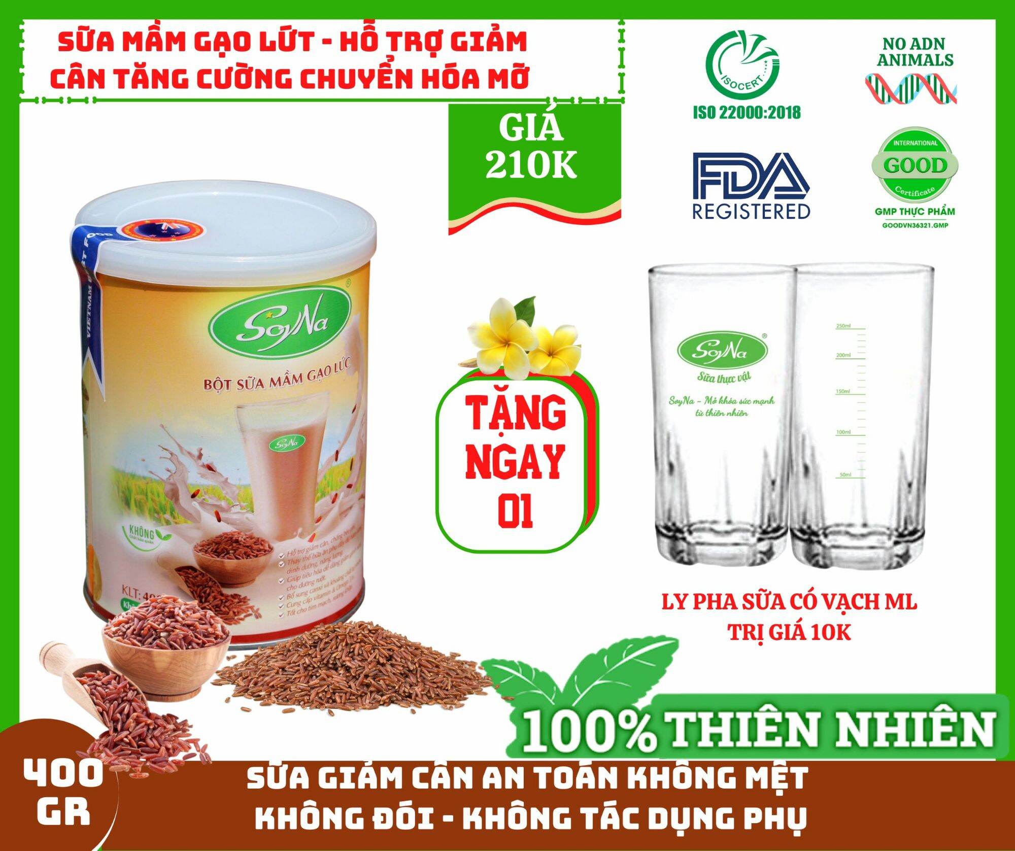 Sữa Mầm Gạo Lức Không Đường- 400gr  Tặng Kèm 1 Ly Pha Sữa