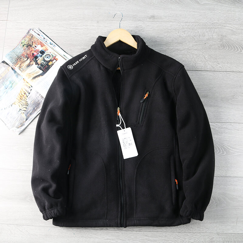 Nam mùa đông lông cừu lót cổ đứng khóa kéo áo khoác cardigan dày dặn composite hai lớp sang trọng ấm áp áo khoác áo khoác phong cách thành phố thời trang