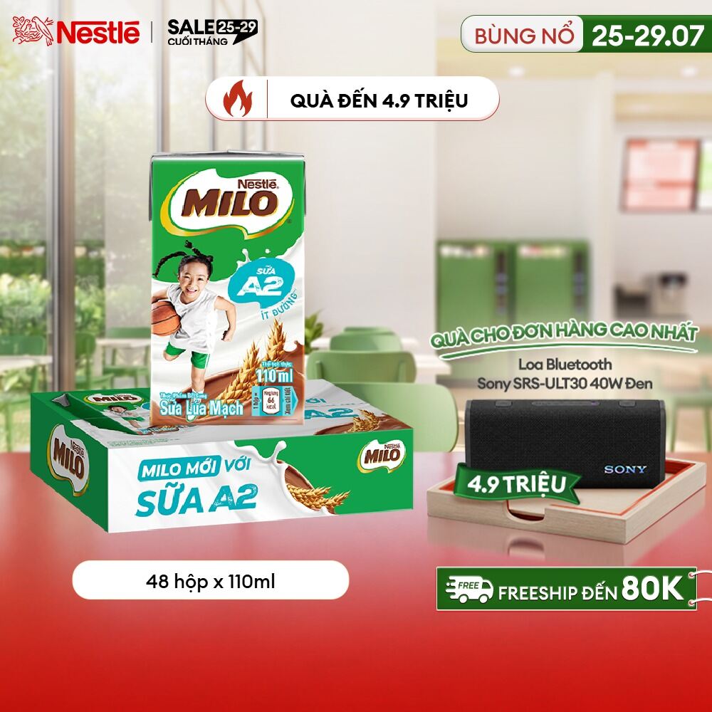 [SẢN PHẨM DATE 07.08] [FREESHIP TOÀN QUỐC] Sữa Lúa Mạch Nestle MILO với sữa A2 MỚI thùng 12 x 110ml (12x4x110ml)