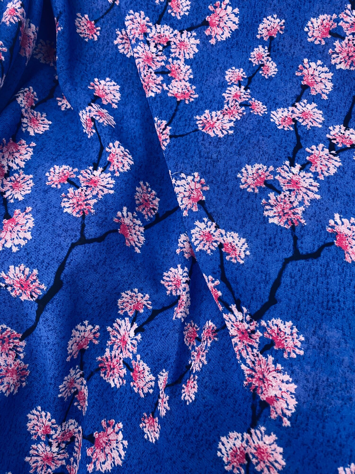Vải voan chiffon hoa nhí nền xanh may đầm áo nữ MS1807