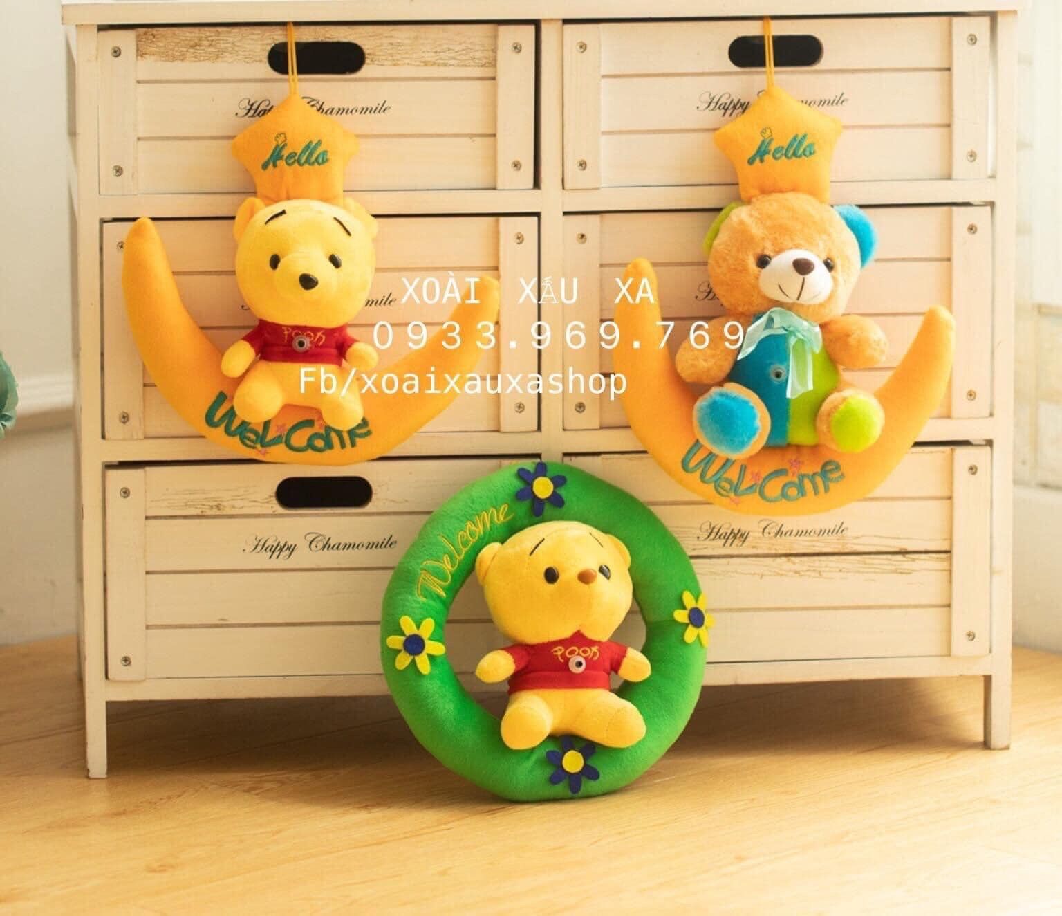 Thú bông treo cửa welcome có chuông gấu pooh - đoraemon