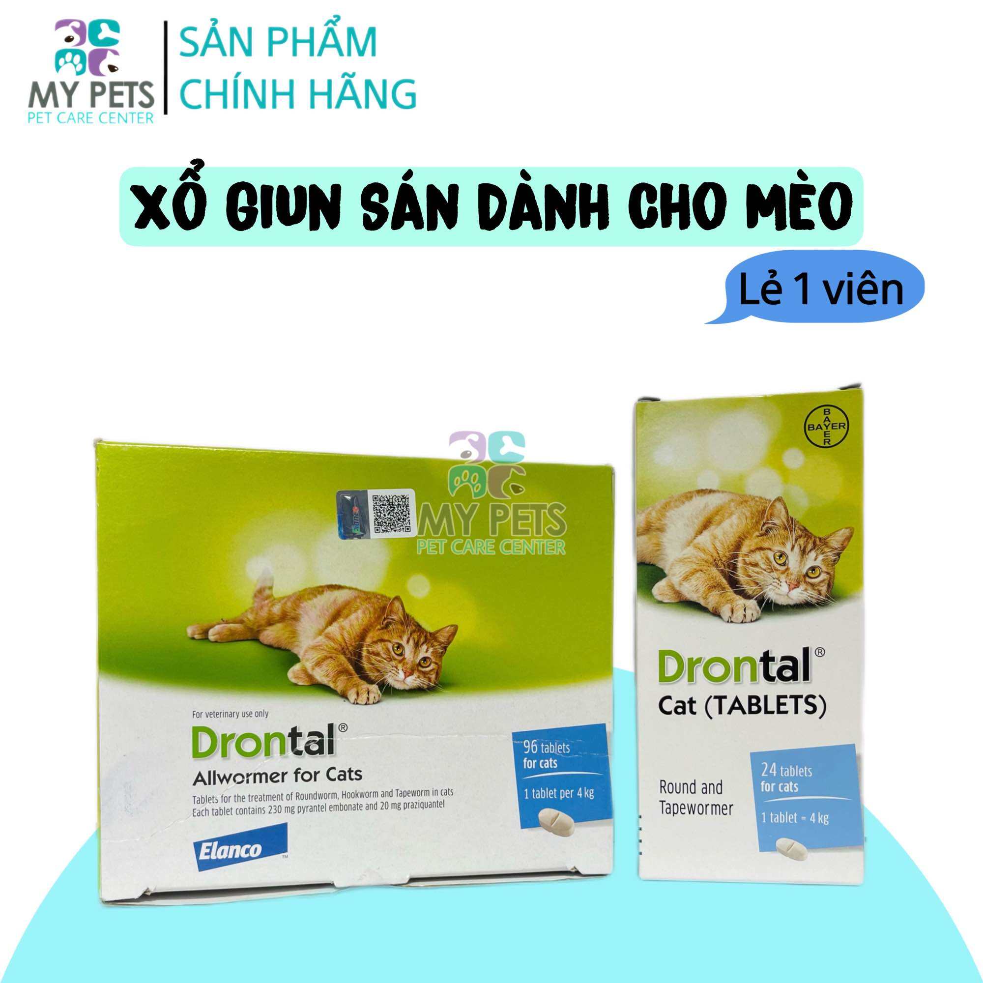 Drontal Cats Viên uống sổ giun sán cho mèo - Lẻ 1 viên Drontal cat