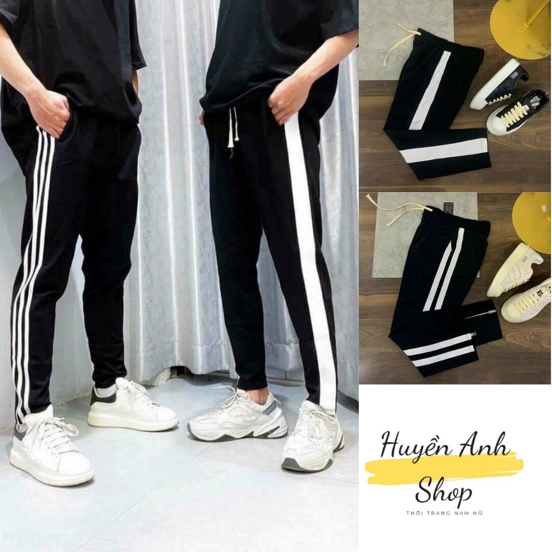 Quần jogger nam/ quần thể thao nam dáng dài 1 sọc, 2 sọc, 3 sọc full size màu đen