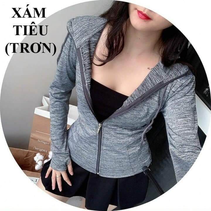 (40 - 57 Kg) Áo Khoác Thun Lạnh Nữ Có Nón Chống Nắng Ôm Body Siêu Đẹp Mềm Mịn