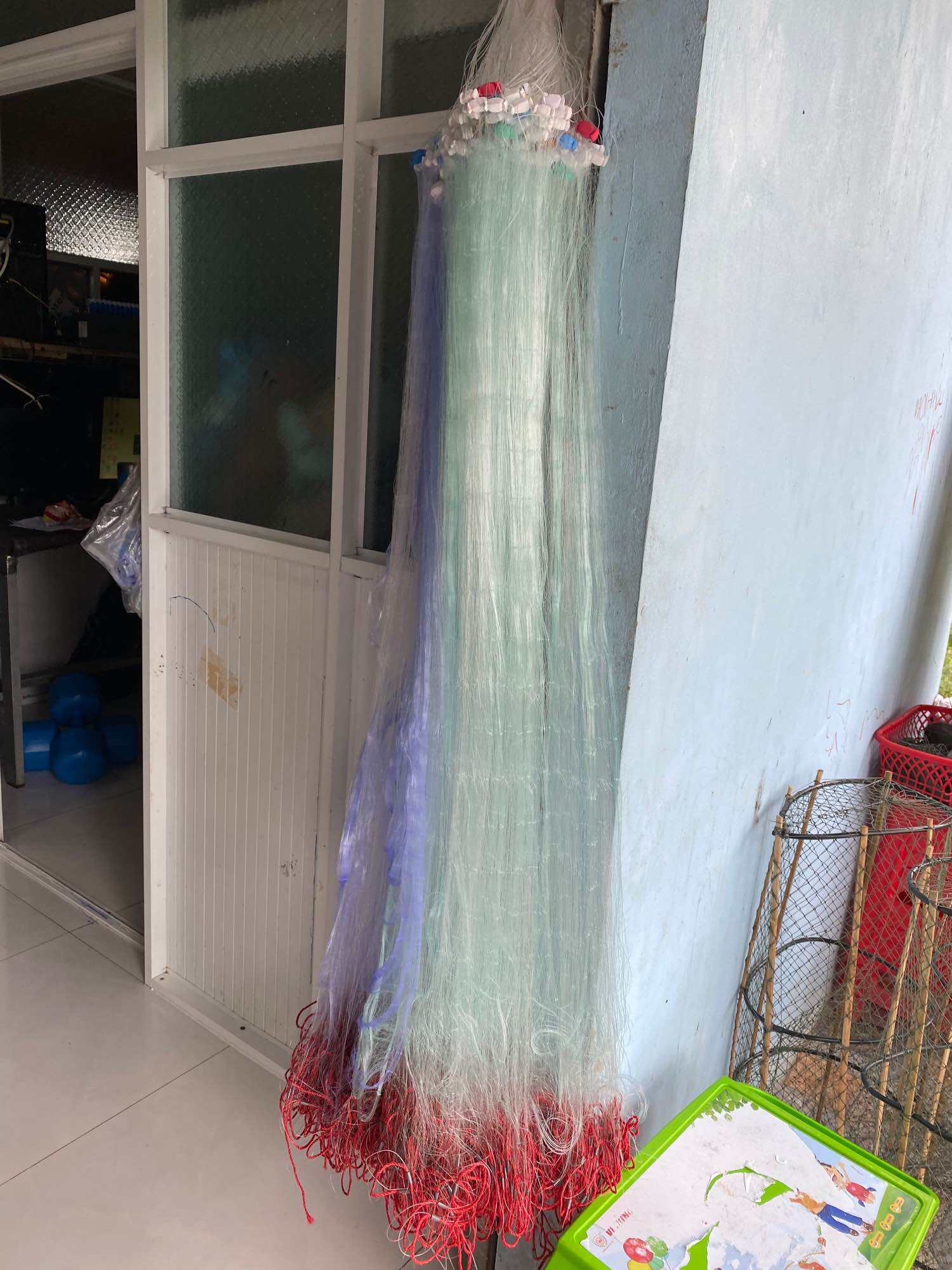 Lưới đánh cá Lưới 3 màng Cao 15 mesh Lưới chì nặng chìm viền đỏ Dài 90/100m - 45/50 mesh Fhishing Bắ