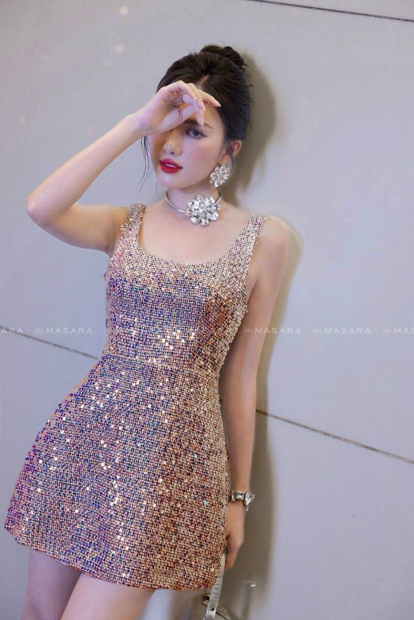 Đầm body kim sa siêu sang cực xinh cho nữ, chất Kim sa có lót 4 màu đen xanh vàng đỏ - Váy đầm thời trang nữ đi chơi dự tiệc