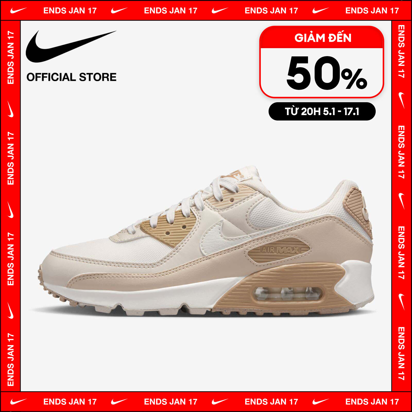 [TỪ 15-17.1 I VOUCHER 20%] Giày Thể Thao  Nike Women's Air Max 90 Shoes - Phantom Sail