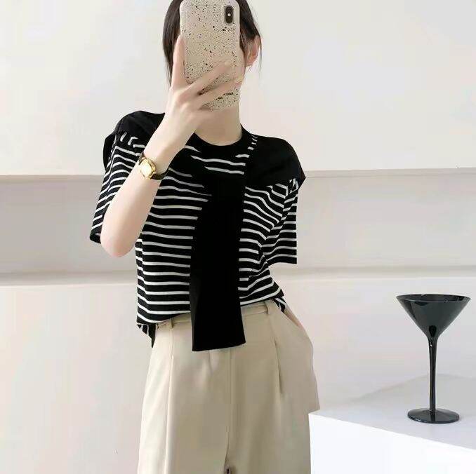  Áo Len Tay Ngắn Cổ Kèm Khăn Buộc Nơ Thời Trang Nữ Form Rộng Dưới 58kg Habis Fashion 