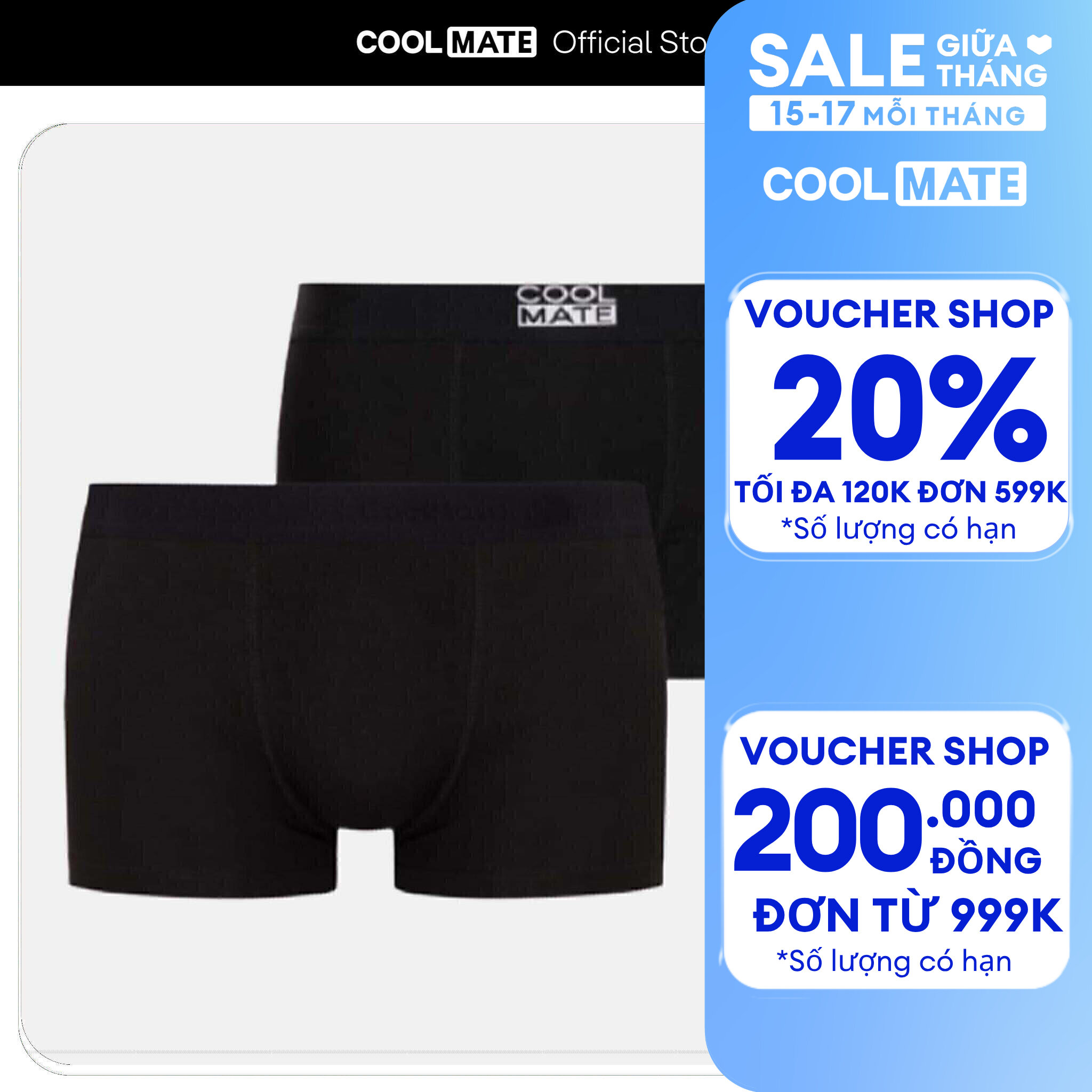 Combo 2 quần lót nam Trunk chất liệu Cotton và Bamboo kháng khuẩn Coolmate