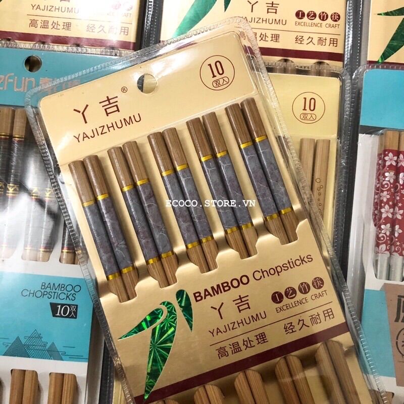 Vỉ 10 đôi đũa tre kháng khuẩn nhiều hoạ tiết