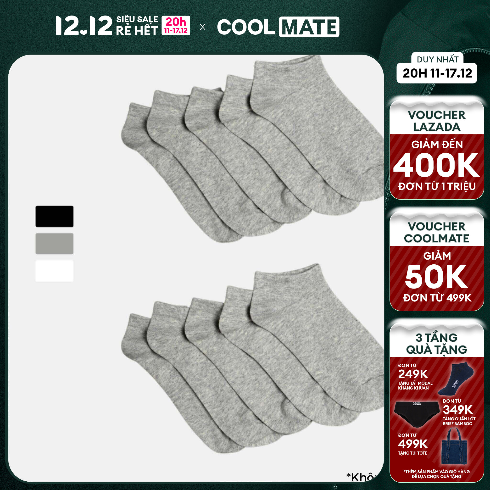 [CHỈ 20H 11-12.12 TẶNG QUÀ ĐƠN TỪ 249K]Combo 10 Đôi tất Coolmate Basics - Coolmate [Không đổi trả]