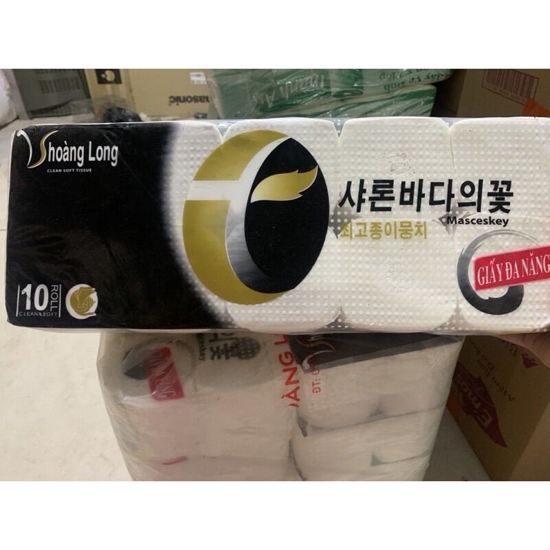 Giấy vệ sinh cuộn hàn quốc hoàng long 1 lốc 10 cuộn không lõi và có lõi