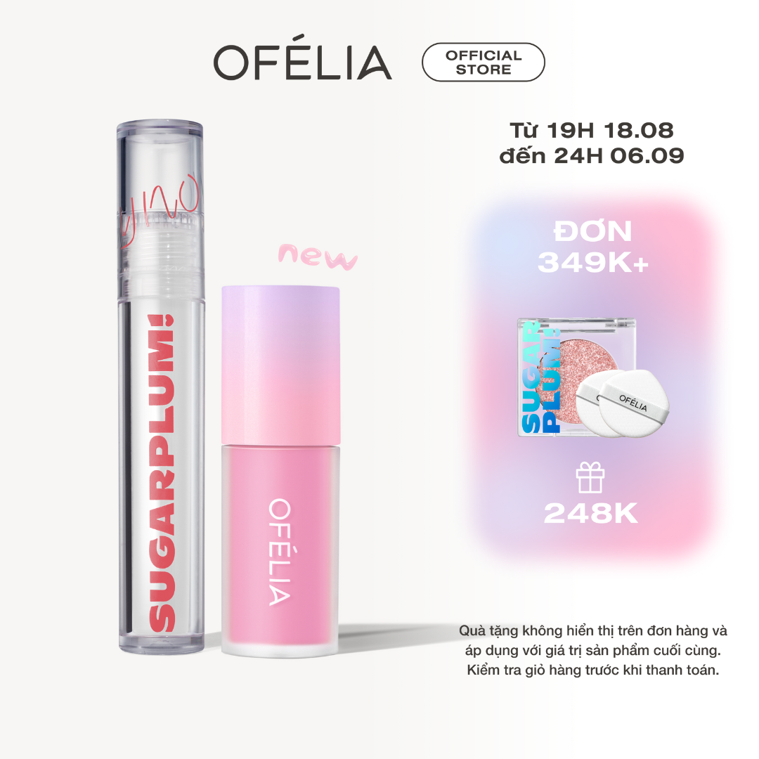 Combo son và má hồng ofélia sugarplum - mistynow blurring tint + lolli liquid blush