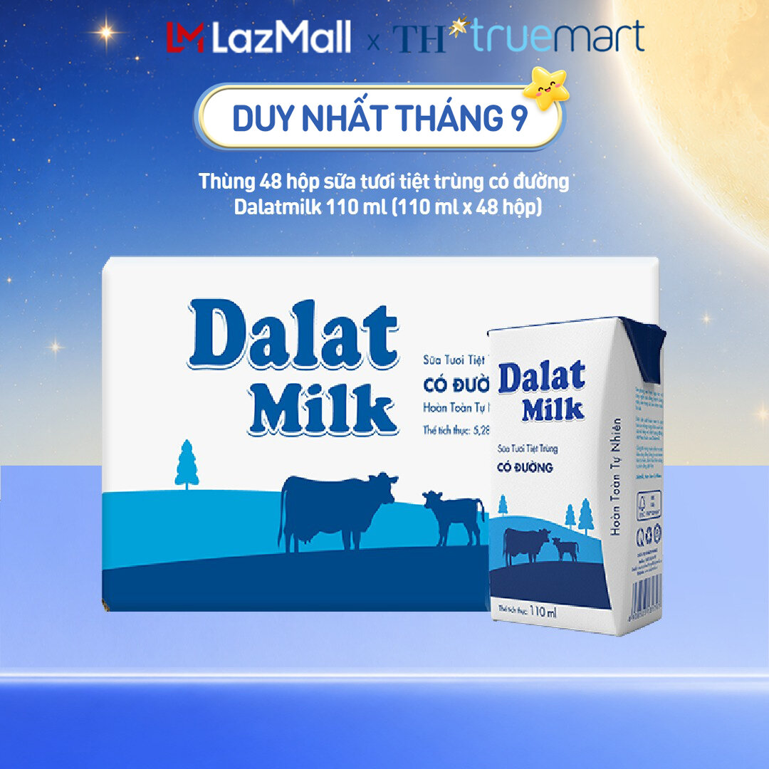 Thùng 48 hộp sữa tươi tiệt trùng Dalatmilk có đường 110 ml (110 ml x 48)
