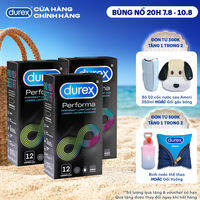 Bộ 3 hộp bao cao su Durex Performa kéo dài thời gian, size 52mm, 12 bao/hộp