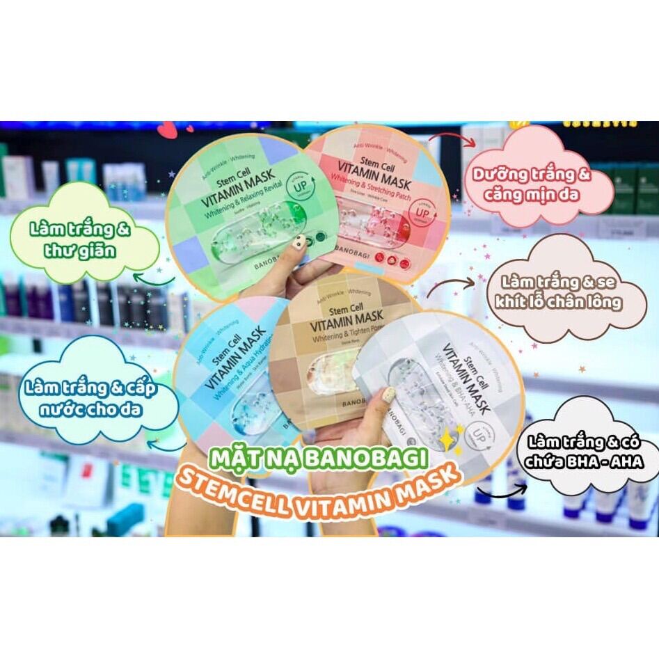 HỘP 10 MIẾNG Mặt nạ BANOBAGI STEMCELL VITAMIN MASK Trắng Da & Cấp Ẩm
