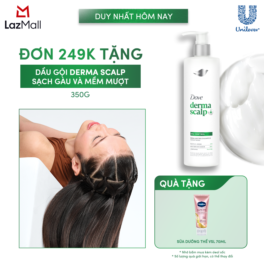 Dầu Gội Giúp Kiềm Dầu Nhờn  cho tóc Sạch Thoáng Dove Derma Oil Control 350G