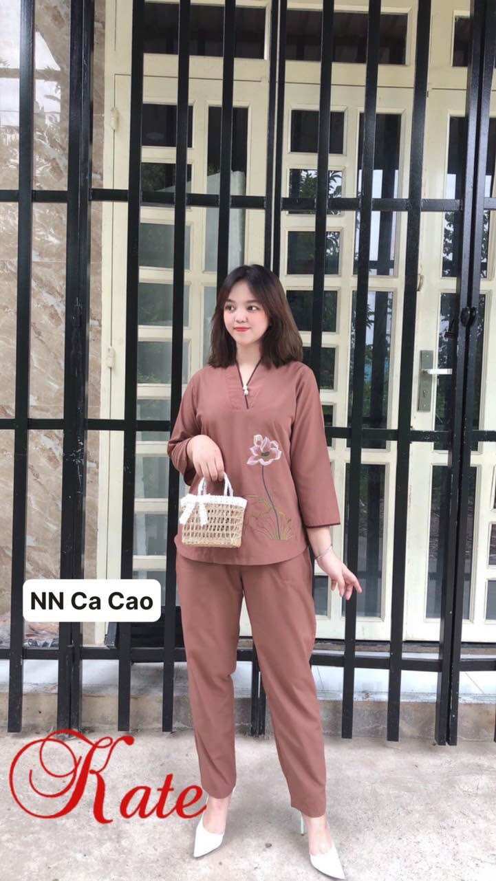 Đồ Lam Đi chùa#_ Mẫu nút Ngọc _ Thêu Sen