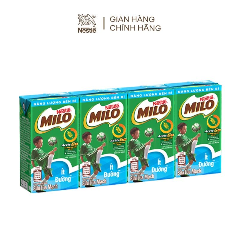 HSD 06 2023_Lốc 4 hộp sữa Milo ít đường 115ml hộp
