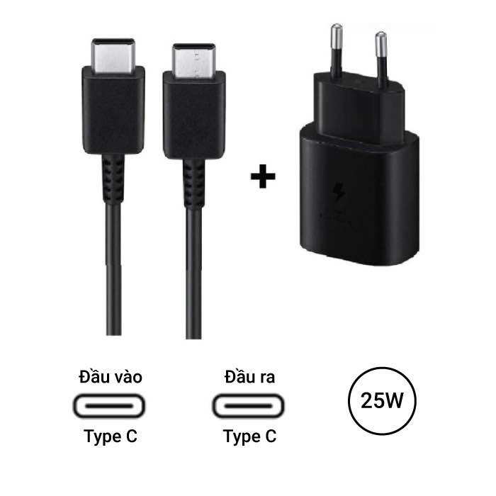 Combo Sạc + cáp siêu nhanh Samsung 25W dành cho S20/S21/S22/S23 /note 10 / note 20