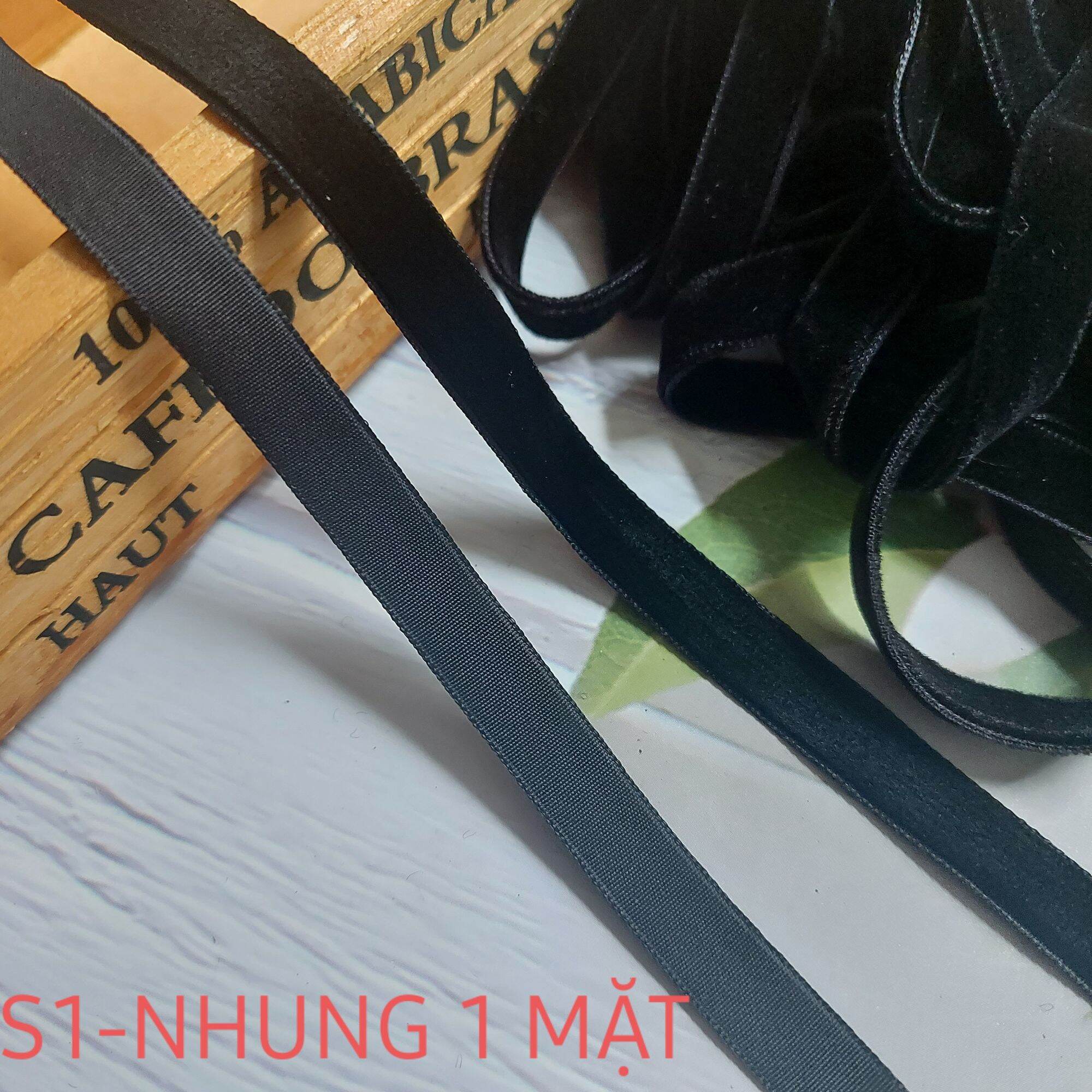 Ruy băng nhung 1 mặt,2 mặt và 1 mặt có co giãn ,màu đen , bản rộng 1 cm.