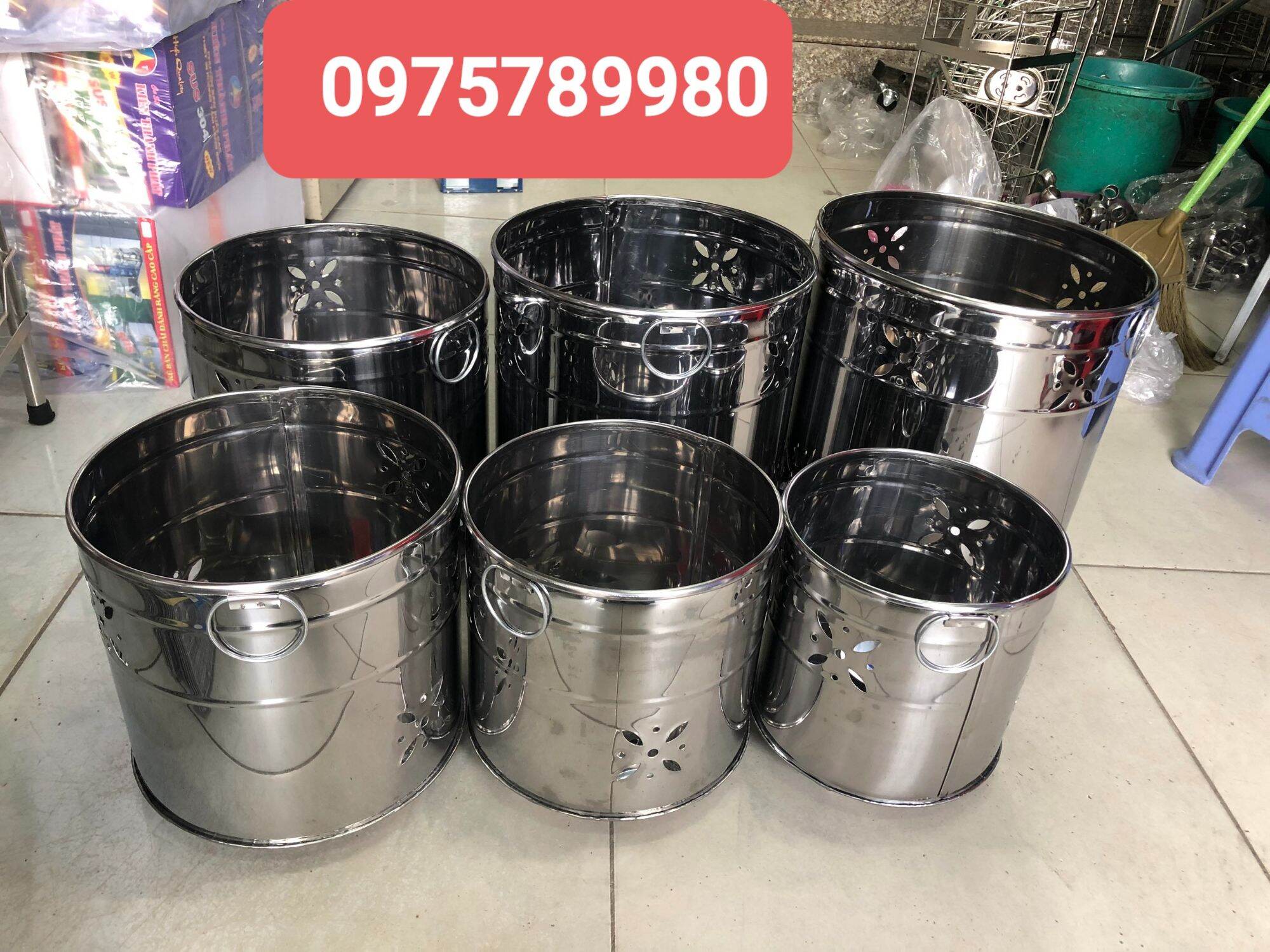 Thùng đốt vàng mã inox có nắp đậy nhiều size