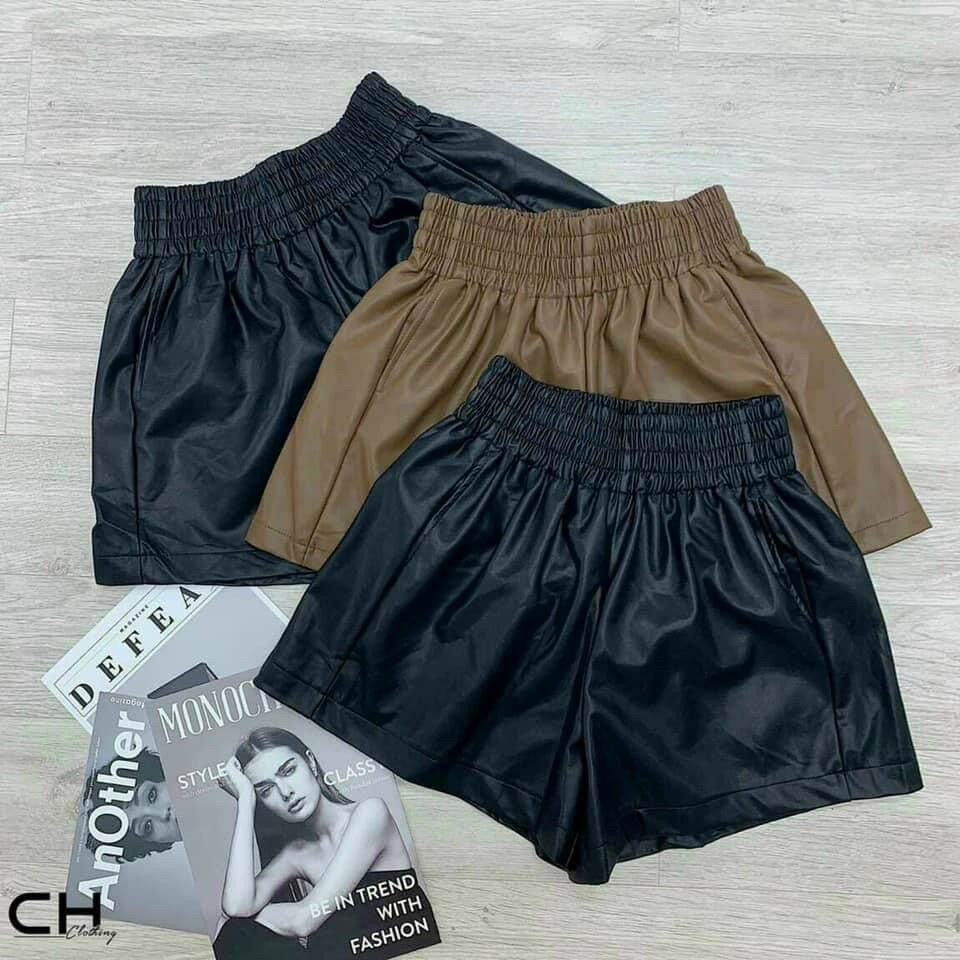 Quần short da nữ lưng chun cao cấp