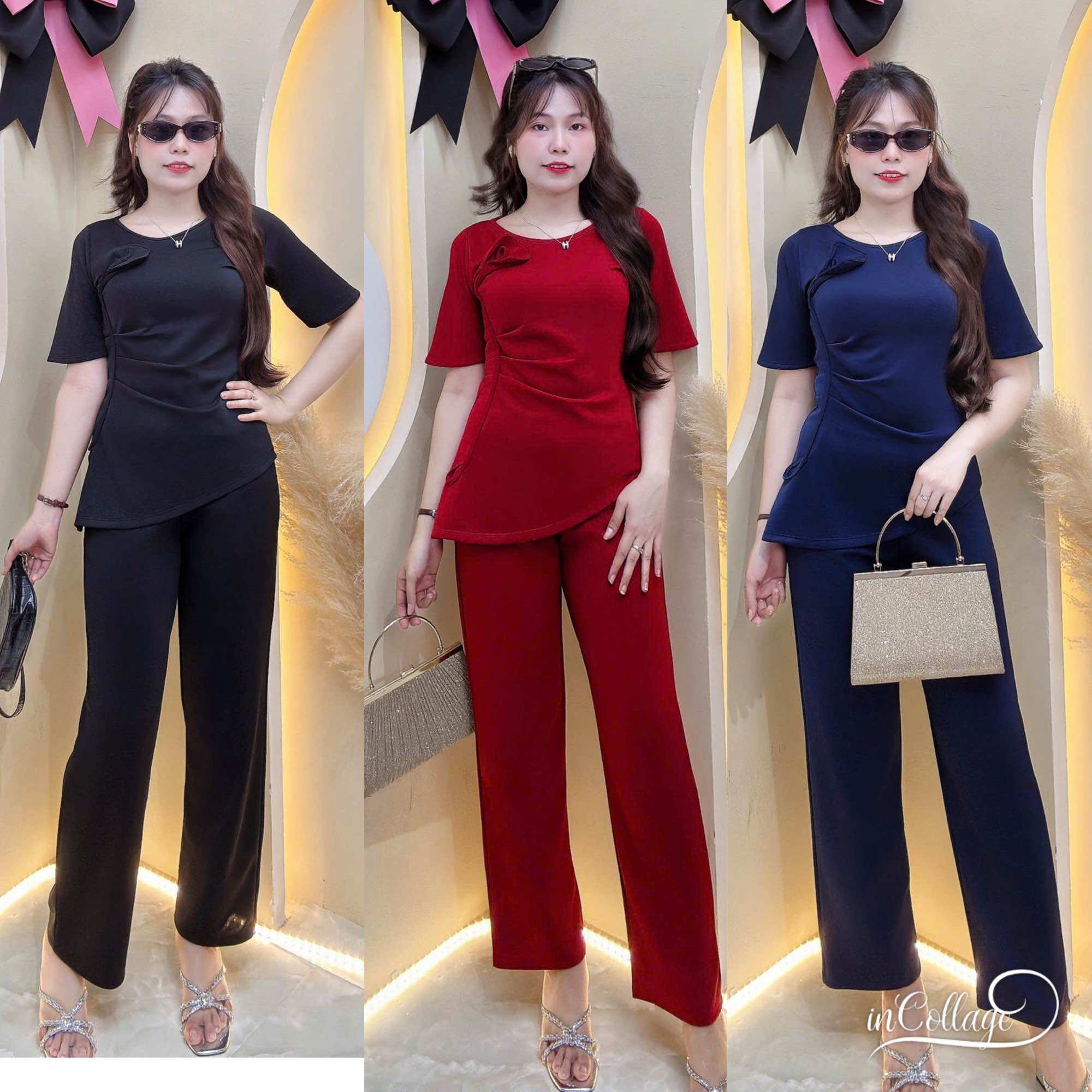  Bộ Nhánh Hoa- Sét Thiết Kế Bigsize Nữ 50kg-95kg Quần Suông Áo Đính Hoa Sang Chảnh Mặc Đi Làm Hay Dạo Phố Rất Xinh Chất Liệu Thun Poly Cao Cấp Co Giãn Tốt set  đồ  đẹp 