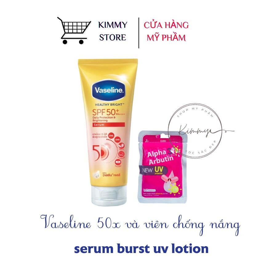 Combo VASELINE GLUTA HYA 10X ngày đêm + viên alpha arbutin 3Plus
