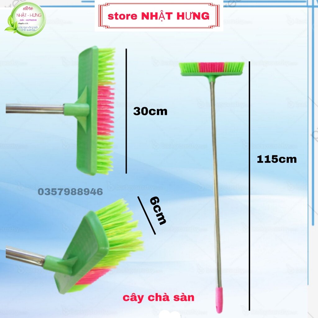 Cây chà sàn thân inox sợi cước cứng dài 115cm - hiệu phú tài