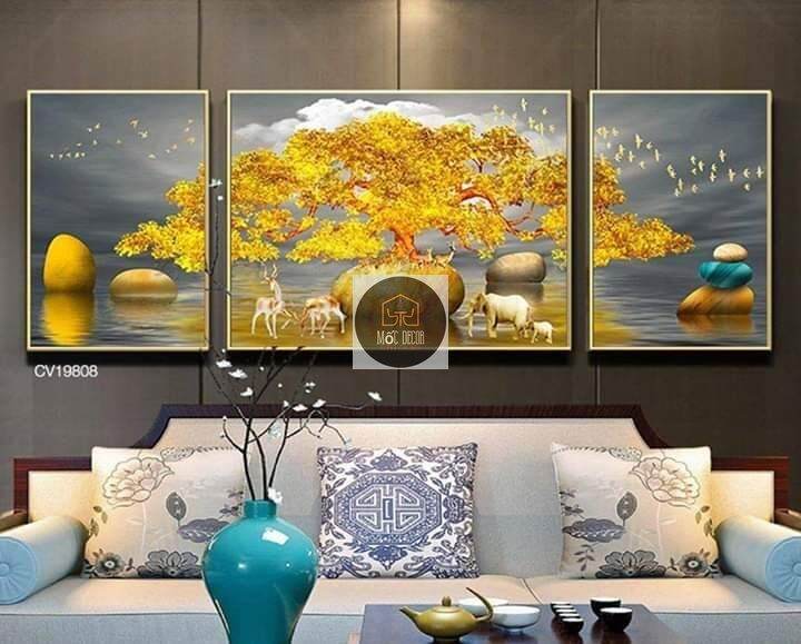 Tranh phủ gương Cây sỏi vàng, Mốc Decor giảm kịch sàn kèm quà tặng