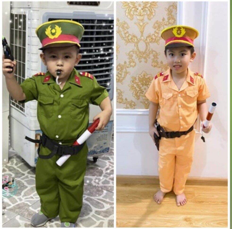 Combo 2 bộ quần áo công an giao thông và hình sự trẻ em đầy đủ phụ kiện 1-12 tuổi