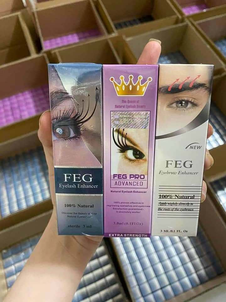 COMBO DƯỠNG MI DƯỠNG MÀY. FEG Hồng ( sáng)  : Kích thích mọc thêm mi mới, mọc nhiều mi. FEG Tím ( Tối ) : Dưỡng săn chắc khoẻ mi, giảm gãy rụng, làm cong và đen sợi mi và vươn dài sợi mi nhanh X2 lần. FEG đen  dưỡng mài
