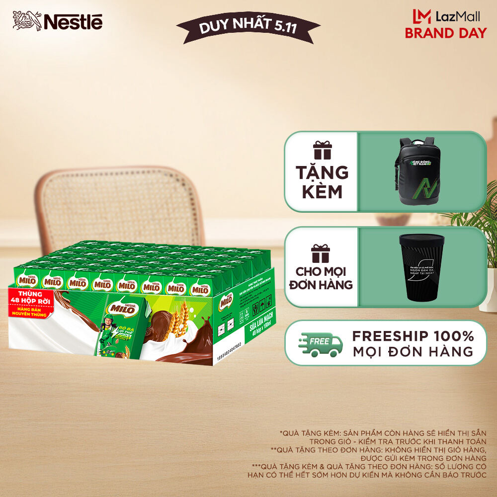 [ƯU ĐÃI THÁNG 11] FREESHIP TOÀN QUỐC] Thùng 48 Hộp Sữa lúa mạch không màng co Nestlé® MILO® 180ml