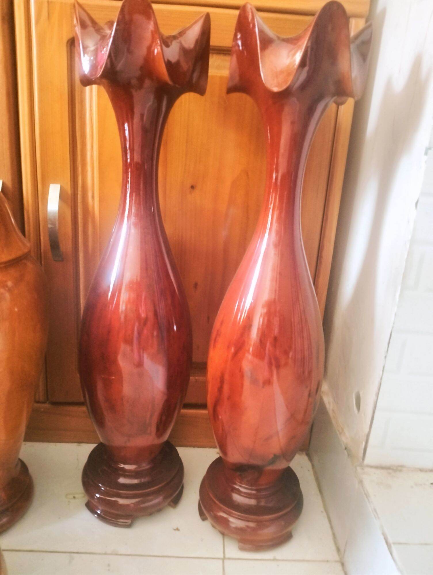 Cặp lục bình gỗ mít trang trí phong thủy cao 70cm x18cm
