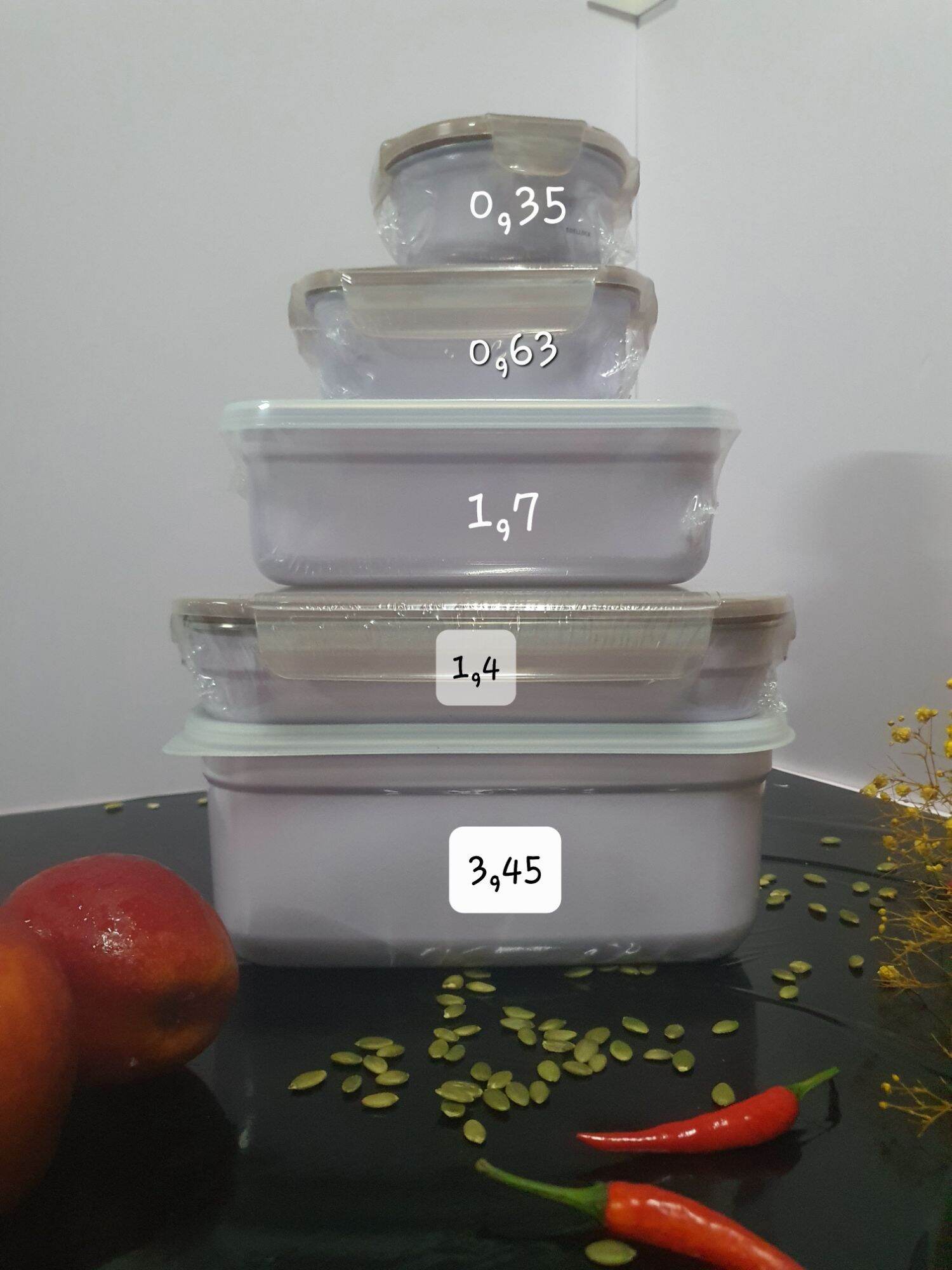 Sét 5 hộp đựng thực phẩm inox 304 an toàn sức khỏe Edelkochen màu tím pastel