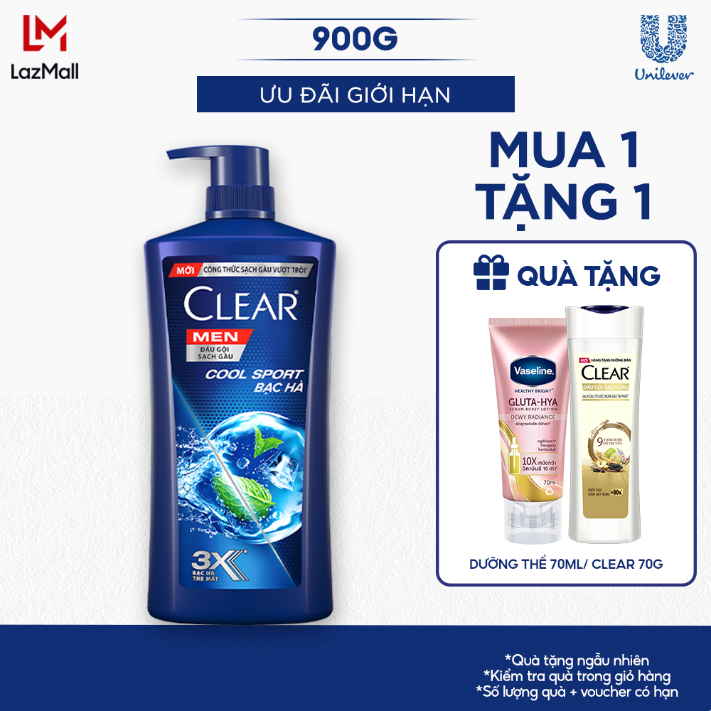 Dầu Gội Sạch Gàu Clear Men Cool Sport Bạc Hà Đánh Bay Gàu, Ngứa Và Vi Khuẩn Mát Lạnh Cực Đỉnh Suốt N