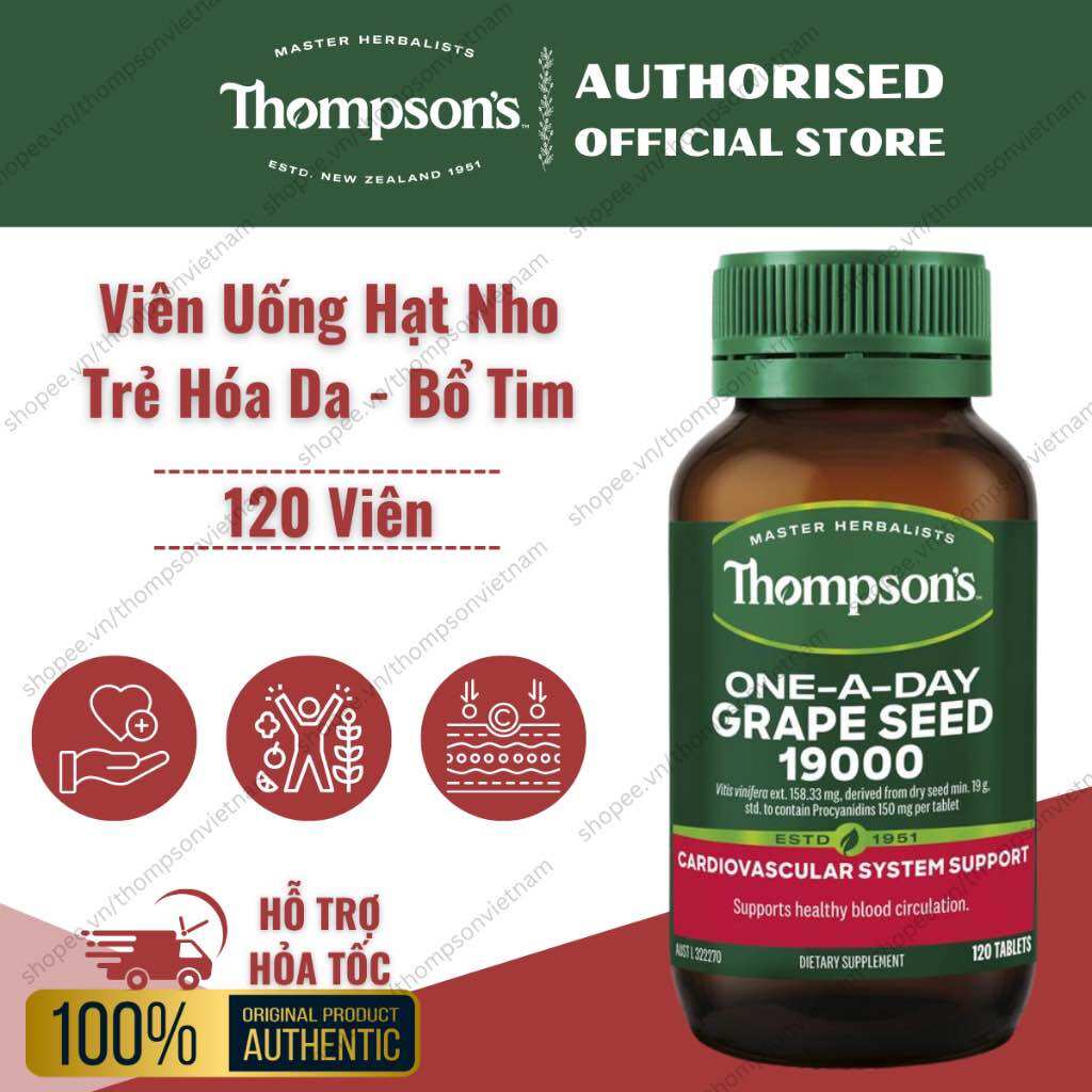 Viên Uống Hạt Nho Thompson's One-A-Day Grape Seed 19000 - 120 Viên