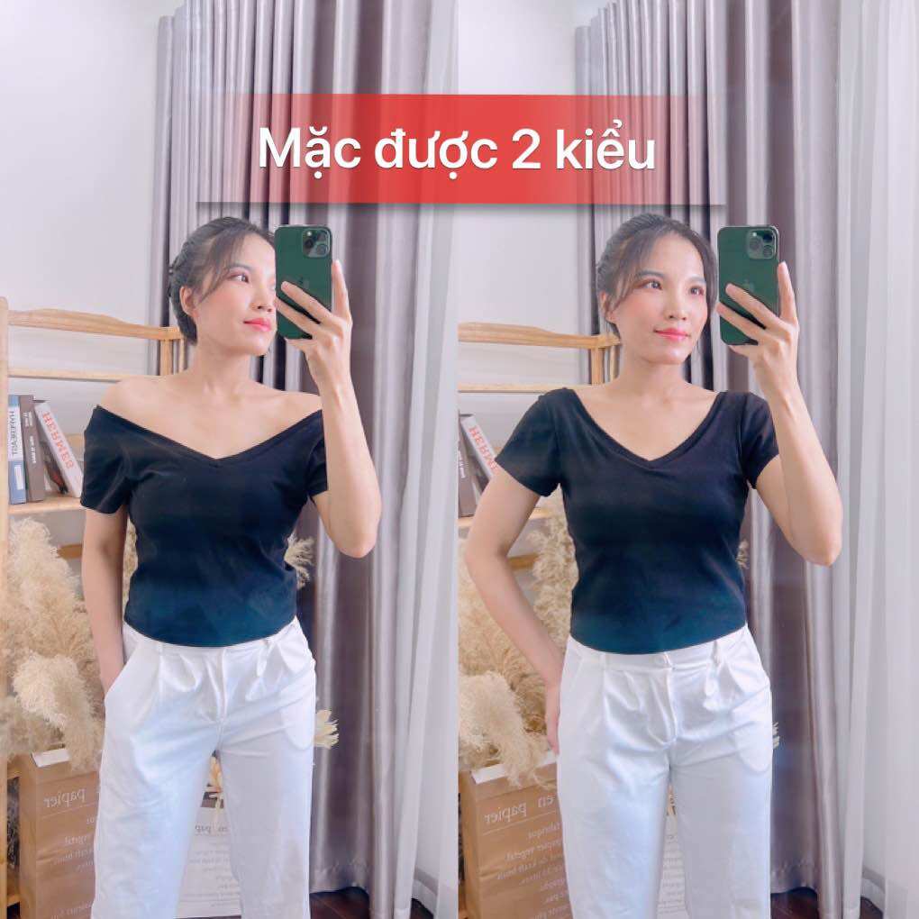 Áo thun nữ cổ v , áo thun nữ có mút ngực