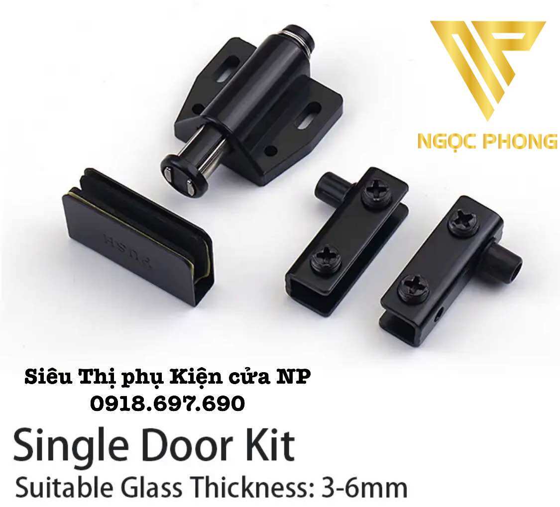 [Đen] Bộ lề nhấn cửa tủ đóng mở kính 3-5mm màu đen