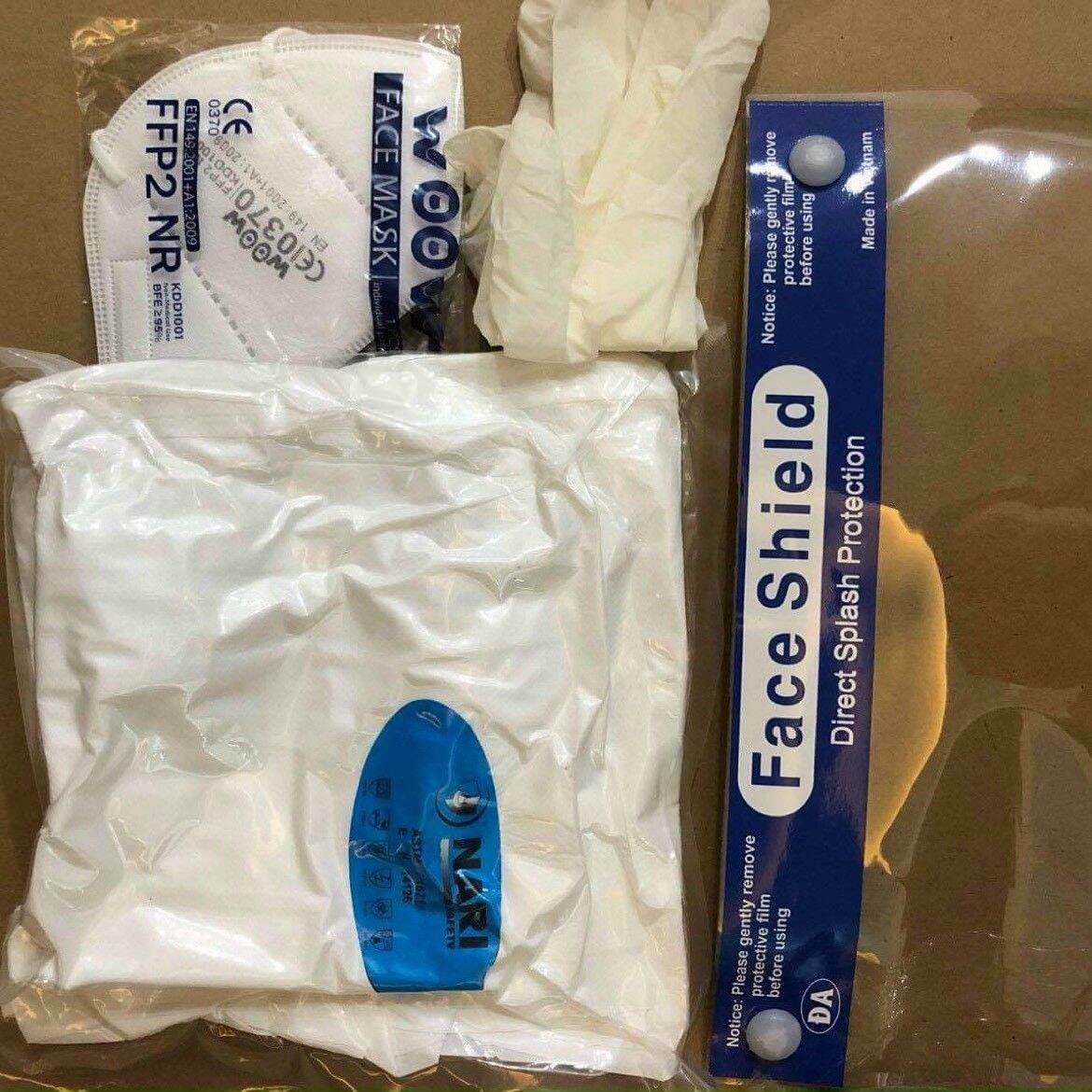 [ Bộ 7 món 2 mầu XANH hoặc TRẮNG ] Bộ đồ bảo hộ phòng dịch quần áo phòng chống dịch