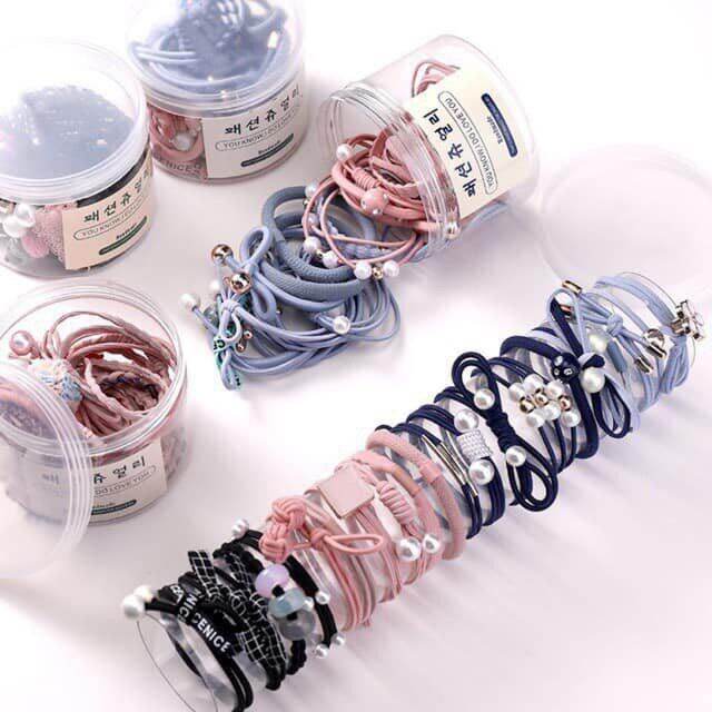 Set 12 dây buộc tóc phong cách Hàn Quốc cao cấp, dây chun buộc tóc cao cấp, thiết kế đơn giản xinh xắn